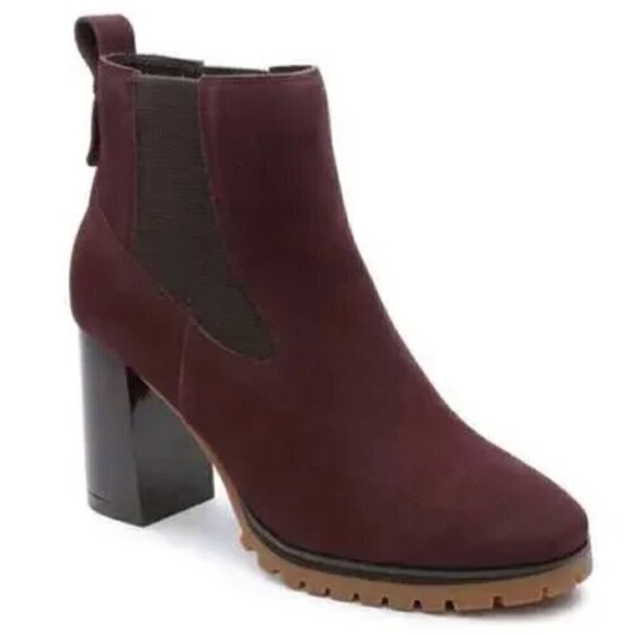 Sanctuary Ravish Booties Suede Block Heel Ankle Chelsea Boots Burgundy NWT Sz 7 - Picture 1 of 8